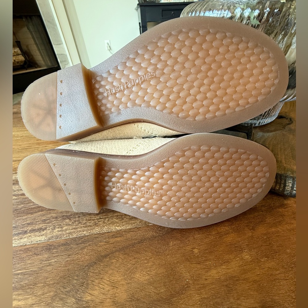 Hush Puppies ankle booties women's sz 8 medium beige leather suede nubuck comfy - Picture 7 of 9
